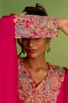 Buy_House Of Armuse_Pink Crepe Embroidery, Pearls V-neck Elora Hot Kaftan Set _Online_at_Aza_Fashions