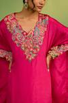 Shop_House Of Armuse_Pink Crepe Embroidery, Pearls V-neck Elora Hot Kaftan Set _Online_at_Aza_Fashions