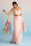 Shop_House Of Armuse_Pink Organza Sequins, Cut Work Sweetheart Neck Blush Handpainted Cape Set _at_Aza_Fashions