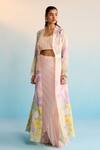 Buy_House Of Armuse_Blush Silk, Organza Sequins, Cut Work, Pink Handpainted Skirt And Jacket Set _at_Aza_Fashions