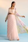 Buy_House Of Armuse_Blush Silk, Organza Sequins, Cut Work, Pink Handpainted Skirt And Jacket Set _Online_at_Aza_Fashions