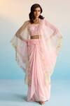 Buy_House Of Armuse_Pink Crepe Embroidery, Cut Work Blush Cape And Skirt Set _Online_at_Aza_Fashions