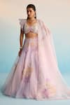 Buy_House Of Armuse_Purple Organza Sequins, Cut Work V-neck Handpainted Lehenga Set _Online_at_Aza_Fashions
