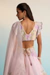 Shop_House Of Armuse_Purple Organza Sequins, Cut Work V-neck Handpainted Lehenga Set _at_Aza_Fashions