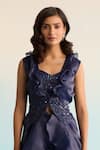 House Of Armuse_Navy Organza Sequins, Cut Work Round , Sweetheart Blue Jacket Set _Online_at_Aza_Fashions