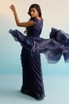 House Of Armuse_Navy Organza Sequins, Cut Work Round , Sweetheart Blue Jacket Set _at_Aza_Fashions