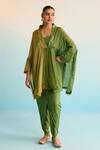 Buy_House Of Armuse_Green Crepe Sequins, Beads V-neck Liora Kaftan Set _at_Aza_Fashions