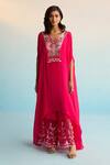 House Of Armuse_Pink Rayon Sequins, Beads, Embroidery V-neck Florin Hot Kaftan Set _Online_at_Aza_Fashions