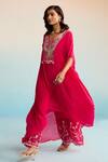 Buy_House Of Armuse_Pink Rayon Sequins, Beads, Embroidery V-neck Florin Hot Kaftan Set _Online_at_Aza_Fashions