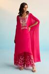Buy_House Of Armuse_Pink Rayon Sequins, Beads, Embroidery V-neck Florin Hot Kaftan Set _at_Aza_Fashions