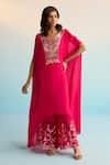 House Of Armuse_Pink Rayon Sequins, Beads, Embroidery V-neck Florin Hot Kaftan Set _at_Aza_Fashions