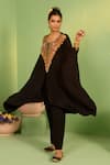Buy_House Of Armuse_Black Crepe Sequins, Beads V-neck Mahala Kaftan Set _Online_at_Aza_Fashions