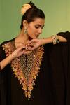 House Of Armuse_Black Crepe Sequins, Beads V-neck Mahala Kaftan Set _at_Aza_Fashions