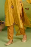 House Of Armuse_Mustard Crepe, Organza Embroidery, Zari Round Neck Althea Suit Set _Online_at_Aza_Fashions