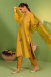 House Of Armuse_Mustard Crepe, Organza Embroidery, Zari Round Neck Althea Suit Set _at_Aza_Fashions