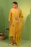 Buy_House Of Armuse_Mustard Crepe, Organza Embroidery, Zari Round Neck Althea Suit Set _at_Aza_Fashions