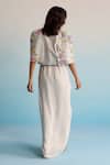 Shop_House Of Armuse_Gray Crepe Sequins, Cut Work Collared, Floral Embroidered Jacket And Skirt Set _at_Aza_Fashions