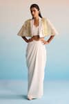 Buy_House Of Armuse_Ivory Neoprene Sequins, Cut Work Open Neck, Handpainted Skirt Set _at_Aza_Fashions