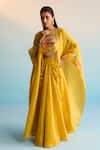 Buy_House Of Armuse_Mustard Silk Sequins, Cut Work Round Neck Yellow Meher Cape Set _at_Aza_Fashions