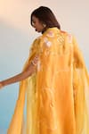Shop_House Of Armuse_Mustard Tissue Sequins Round Neck Handpainted Cape And Skirt Set _at_Aza_Fashions