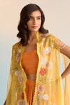 House Of Armuse_Mustard Tissue Sequins Round Neck Handpainted Cape And Skirt Set _Online_at_Aza_Fashions