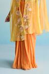 Buy_House Of Armuse_Mustard Tissue Sequins Round Neck Handpainted Cape And Skirt Set _Online_at_Aza_Fashions