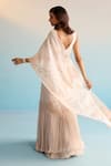 Shop_House Of Armuse_Blush Organza, Silk Sequins, Cut Work V-neck Elowen Pre-drape Saree Set _at_Aza_Fashions