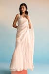 Buy_House Of Armuse_Blush Organza, Silk Sequins, Cut Work V-neck Elowen Pre-drape Saree Set _at_Aza_Fashions