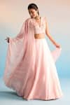 House Of Armuse_Peach Organza Sequins V-neck Azra Lehenga Set _at_Aza_Fashions