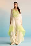 Buy_House Of Armuse_White Crepe Beads, Embroidery Round Neck Isleen Kaftan Set _Online_at_Aza_Fashions