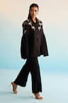 Shop_House Of Armuse_Black Twill Zari Collared Embroidered Valeska Coord Set _Online_at_Aza_Fashions
