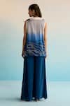 Shop_House Of Armuse_Blue Organza, Crepe Sequins, Beads Cowl , Open Camira Coord Set _at_Aza_Fashions