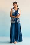 Buy_House Of Armuse_Blue Organza, Crepe Sequins, Beads Cowl , Open Camira Coord Set _at_Aza_Fashions