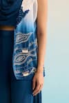 Shop_House Of Armuse_Blue Organza, Crepe Sequins, Beads Cowl , Open Camira Coord Set _Online_at_Aza_Fashions
