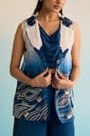 House Of Armuse_Blue Organza, Crepe Sequins, Beads Cowl , Open Camira Coord Set _at_Aza_Fashions