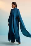Shop_House Of Armuse_Teal Satin, Silk High Neck Kia Handpainted Kaftan Set _at_Aza_Fashions