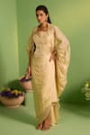 Buy_House Of Armuse_Beige Organza, Silk Stones, Embroidery Square Neck Cape Set _at_Aza_Fashions