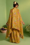 Shop_House Of Armuse_Yellow Silk Pearls, Beads V-neck Zivara Printed Cape Set _at_Aza_Fashions