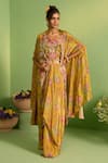 Buy_House Of Armuse_Yellow Silk Pearls, Beads V-neck Zivara Printed Cape Set _at_Aza_Fashions