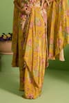 Shop_House Of Armuse_Yellow Silk Pearls, Beads V-neck Zivara Printed Cape Set _Online_at_Aza_Fashions