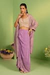 House Of Armuse_Purple Silk, Crepe Sequins, Pearls Scoop Neck Meheria Designer Cape Set _Online_at_Aza_Fashions