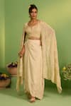 Buy_House Of Armuse_Ivory Silk, Crepe Sequins, Pearls Round Neck Shimmer Cape Set _at_Aza_Fashions