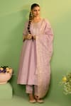 Buy_House Of Armuse_Lilac Tissue Zari, Pearls, Sequins Round Neck Zardozi Embellished Suit Set _at_Aza_Fashions