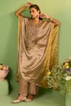 Shop_House Of Armuse_Gold Tissue Embroidery, Sequins Round Neck Itya Kaftan Set _Online_at_Aza_Fashions