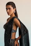 House Of Armuse_Black Georgette Cut Work, Sequins Sweetheart Neck Azure Noir Cutdana Drape Saree _Online_at_Aza_Fashions