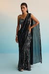 Buy_House Of Armuse_Black Georgette Cut Work, Sequins Sweetheart Neck Azure Noir Cutdana Drape Saree _at_Aza_Fashions