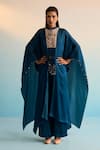 Buy_House Of Armuse_Navy Sequins, Beads Round Neck Blue Kaftan Set _at_Aza_Fashions