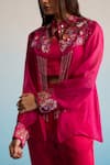 House Of Armuse_Pink Organza, Silk, Linen Sequins, Embroidery Mandarin Collar, Hot Co-ord Set _Online_at_Aza_Fashions