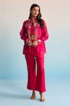 Buy_House Of Armuse_Pink Organza, Silk, Linen Sequins, Embroidery Mandarin Collar, Hot Co-ord Set _at_Aza_Fashions