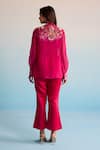 Shop_House Of Armuse_Pink Organza, Silk, Linen Sequins, Embroidery Mandarin Collar, Hot Co-ord Set _at_Aza_Fashions
